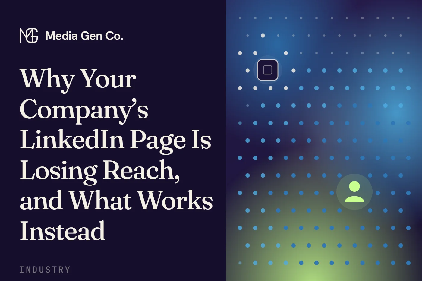 One audience of follower dots: a company logo lights a small cluster beside it, while the same post from a person lights most of the field.