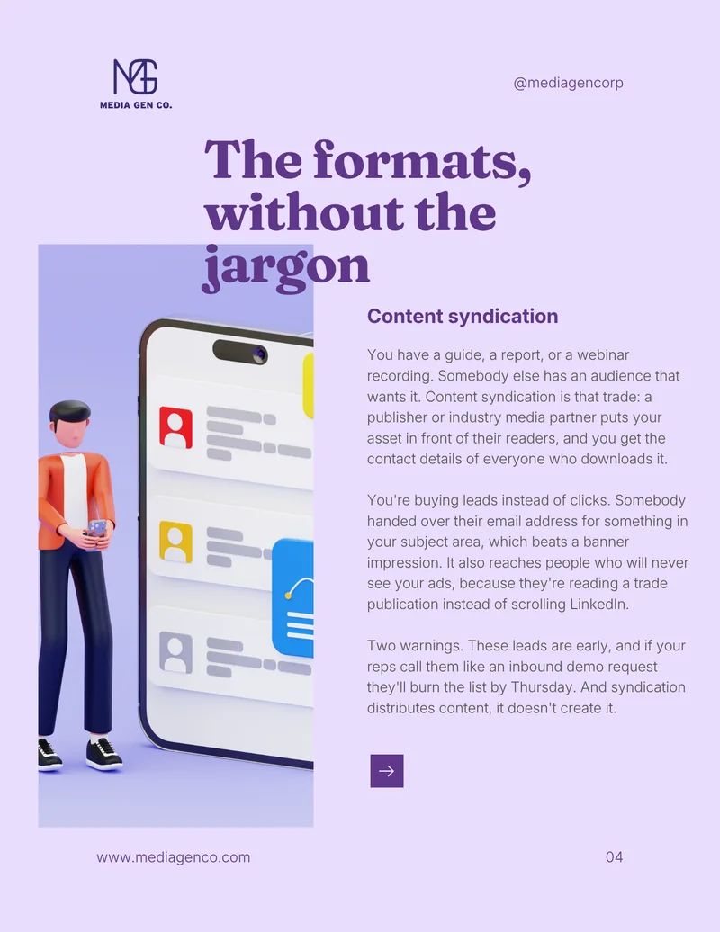Page 4, The formats without the jargon, starting with content syndication.